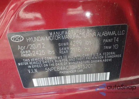 2013 Hyundai Sonata Gls from USA, damaged, VIN 5NPEB4AC7DH515201